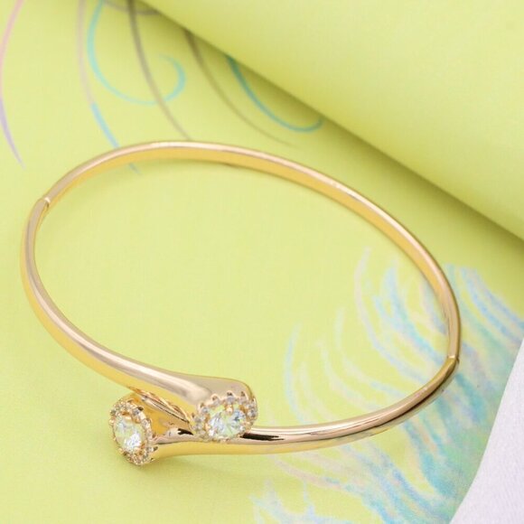 Rose Gold Bangle with Dual Crystal Accents, XPBL0578 - Picture 3 of 12